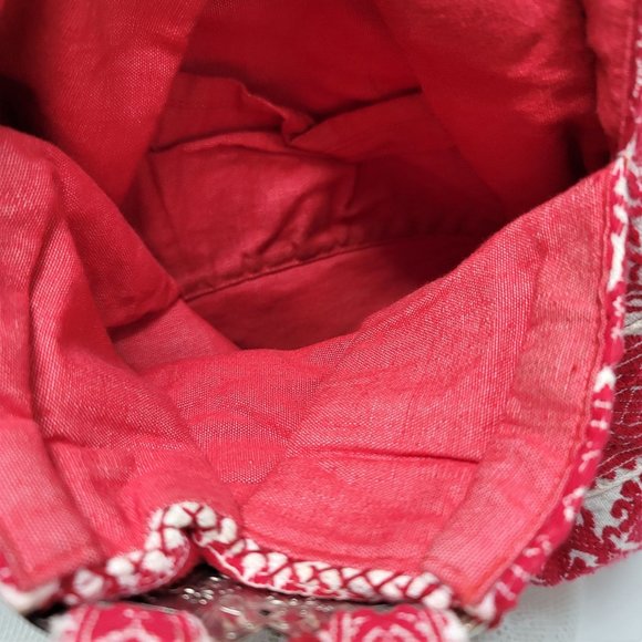 Fun Red Fabric Boho Purse w/ Metal Heart Decoration - Picture 6 of 7